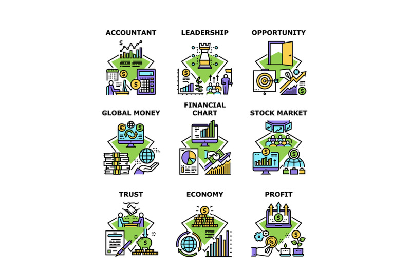 financial-chart-set-icons-vector-illustrations