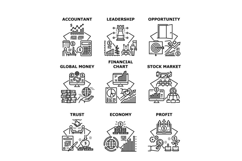 financial-chart-set-icons-vector-illustrations