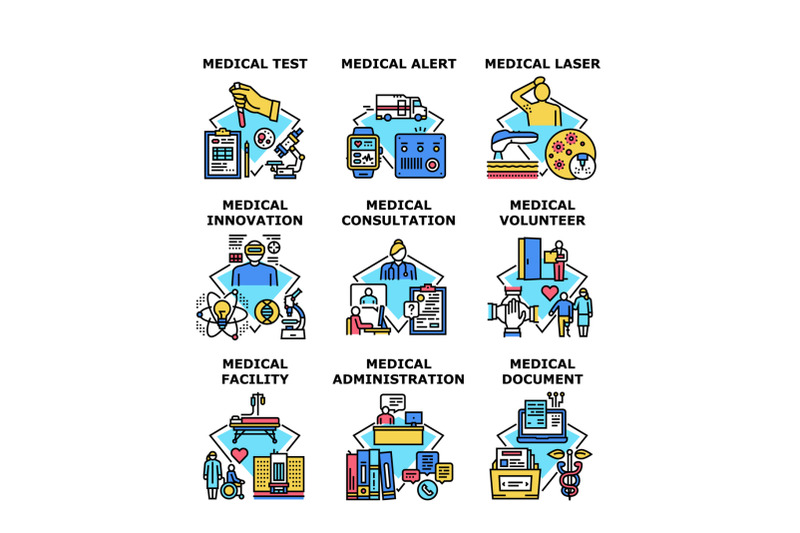 medical-volunteer-set-icons-vector-illustrations