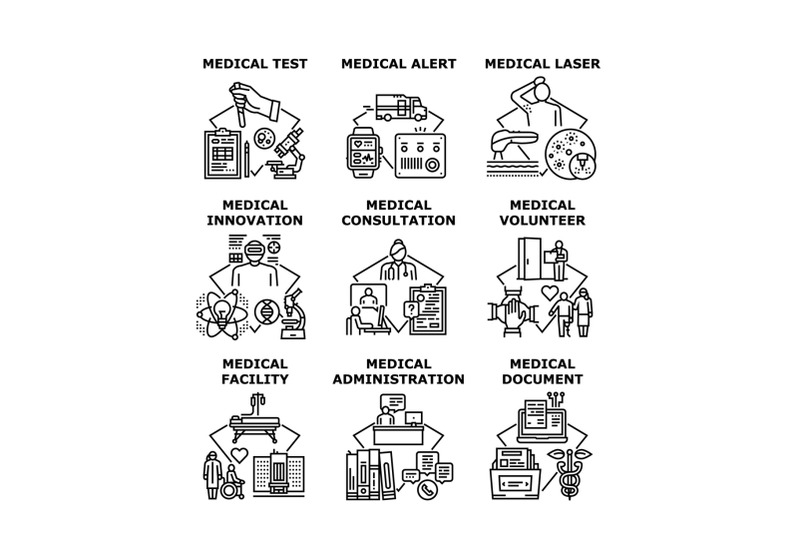 medical-volunteer-set-icons-vector-illustrations