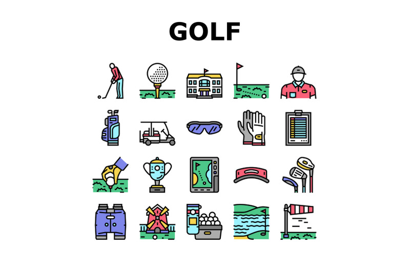 golf-sportive-game-on-playground-icons-set-vector