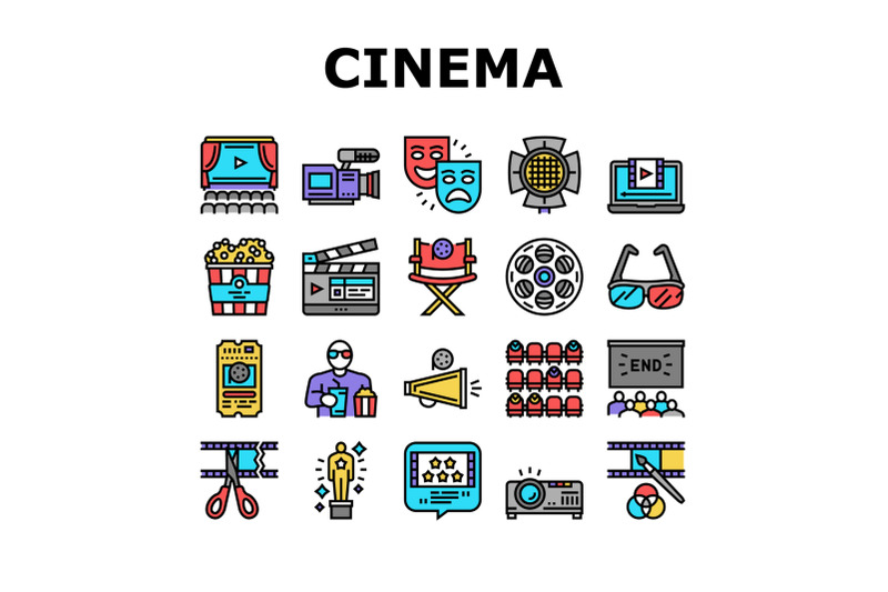 cinema-watch-movie-entertainment-icons-set-vector