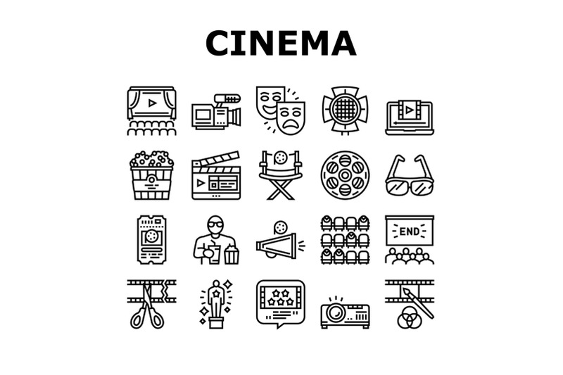 cinema-watch-movie-entertainment-icons-set-vector