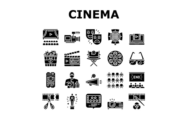 cinema-watch-movie-entertainment-icons-set-vector