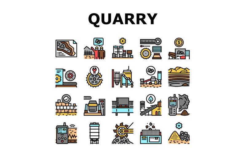 quarry-mining-industrial-process-icons-set-vector