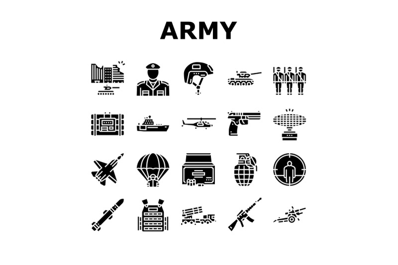 army-soldier-and-war-technics-icons-set-vector