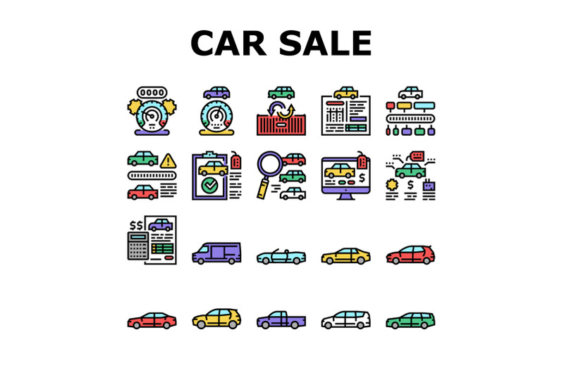 used-car-sale-automobile-service-icons-set-vector