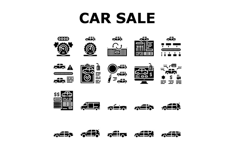 used-car-sale-automobile-service-icons-set-vector