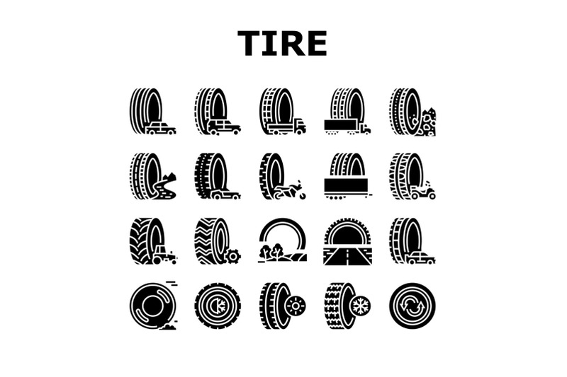 used-tire-sale-shop-business-icons-set-vector