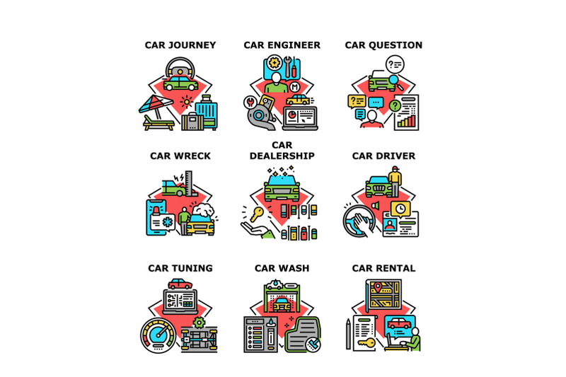 car-dealership-set-icons-vector-illustrations