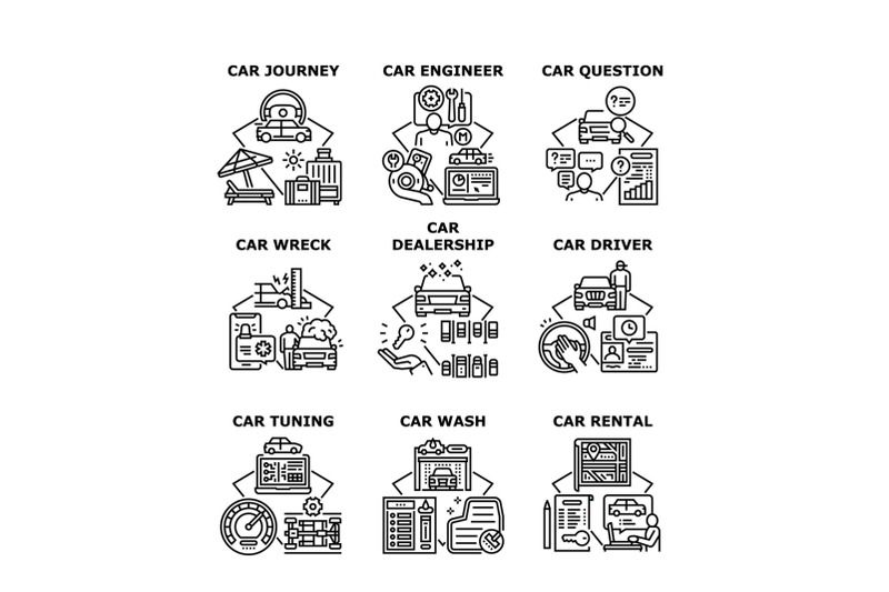 car-dealership-set-icons-vector-illustrations