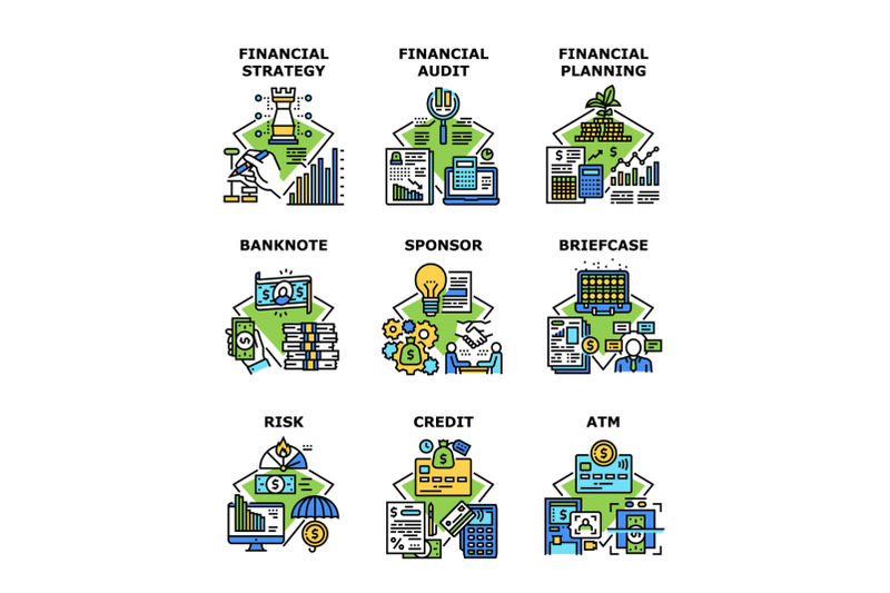 financial-strategy-set-icons-vector-illustrations