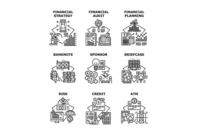 financial-strategy-set-icons-vector-illustrations