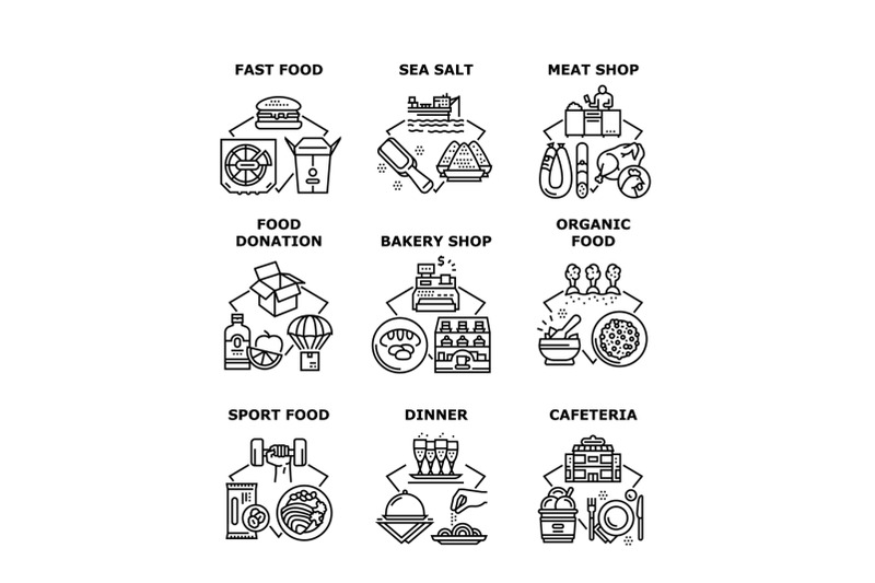 food-cafeteria-set-icons-vector-illustrations