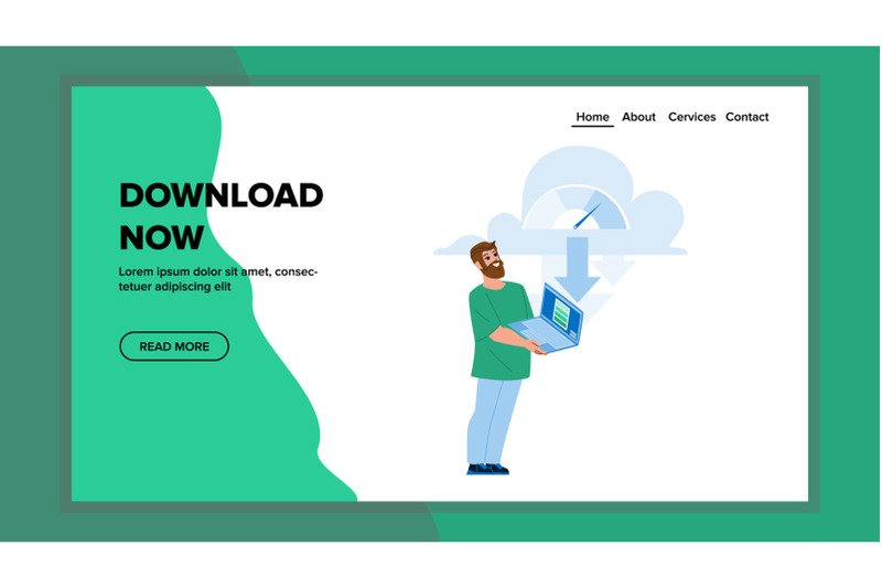 man-download-now-files-from-cloud-storage-vector