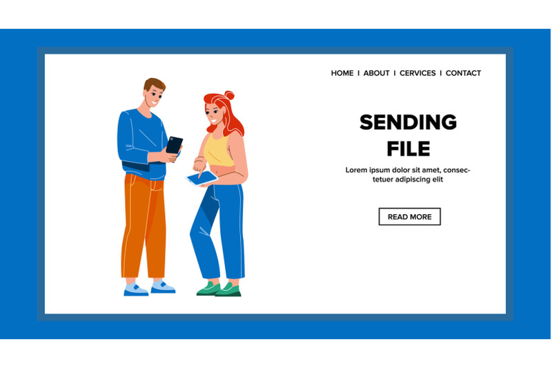 boy-and-girl-sending-file-on-digital-device-vector