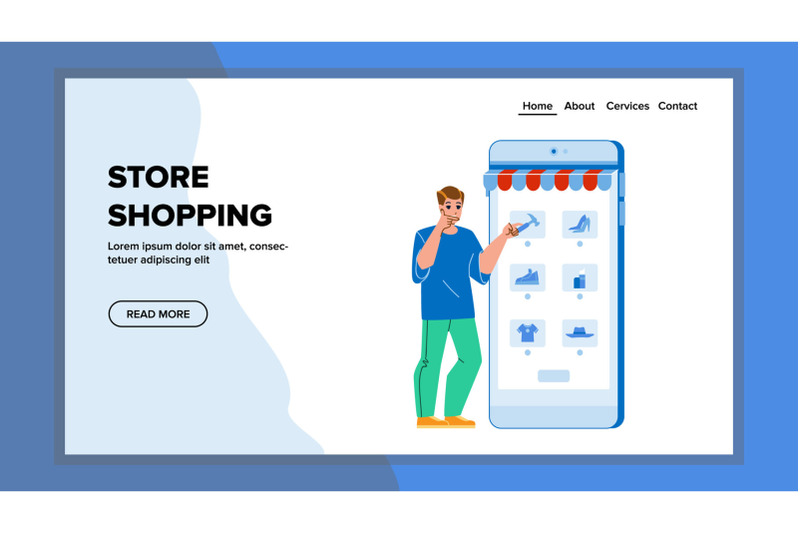 store-shopping-man-on-smartphone-screen-vector