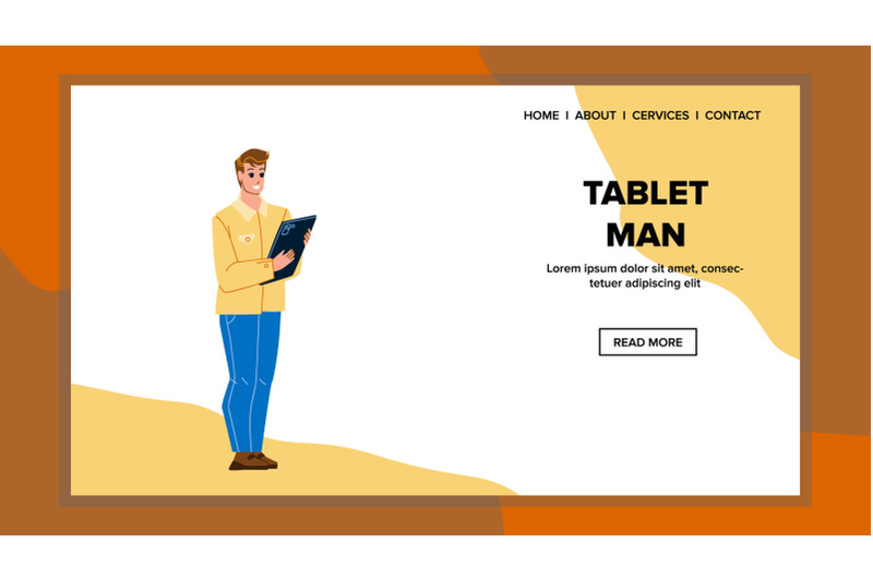 tablet-man-use-for-watching-movie-online-vector