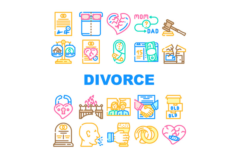 divorce-couple-canceling-marriage-icons-set-vector