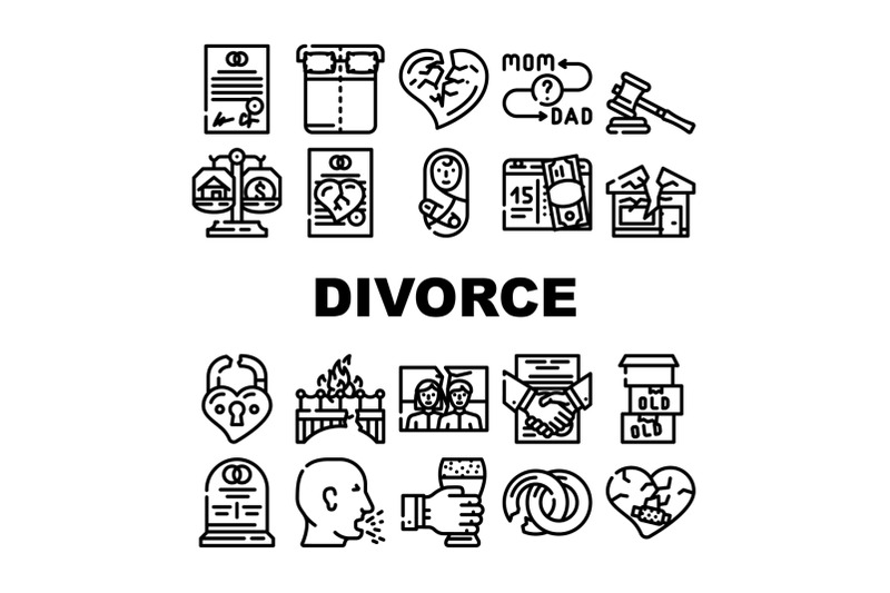 divorce-couple-canceling-marriage-icons-set-vector