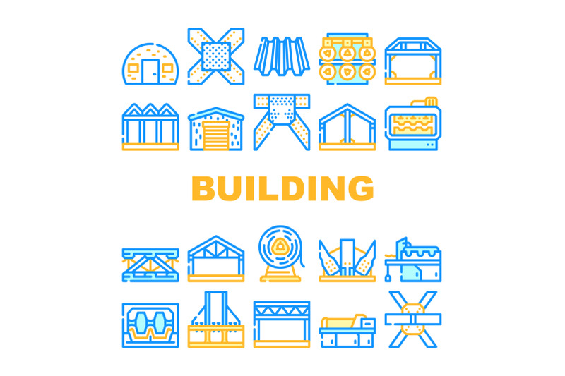 self-framing-metallic-building-icons-set-vector