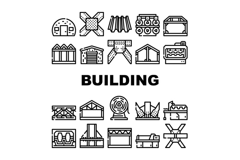 self-framing-metallic-building-icons-set-vector