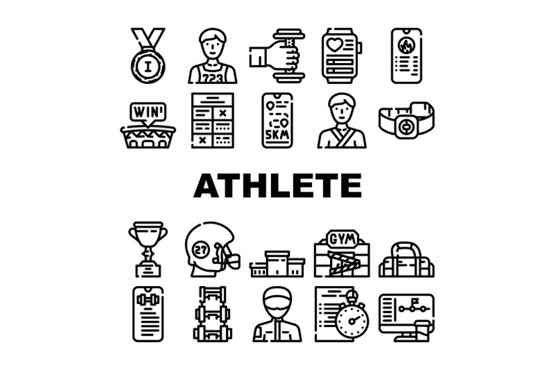 athlete-sport-equipment-and-award-icons-set-vector