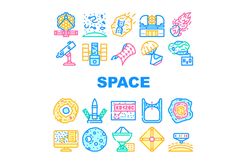 space-researchment-equipment-icons-set-vector