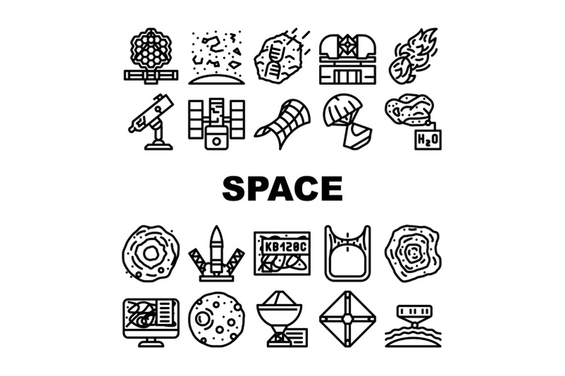 space-researchment-equipment-icons-set-vector
