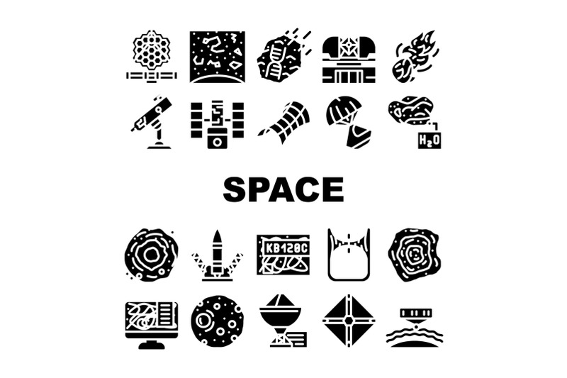 space-researchment-equipment-icons-set-vector