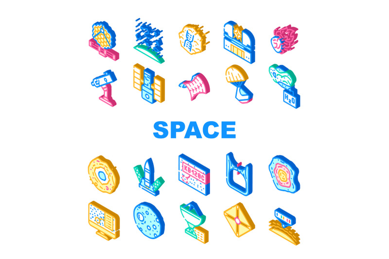 space-researchment-equipment-icons-set-vector