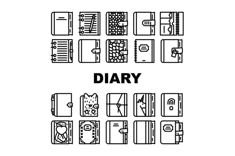 diary-paper-stationery-accessory-icons-set-vector