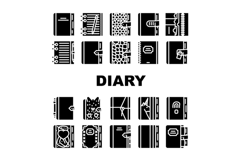 diary-paper-stationery-accessory-icons-set-vector