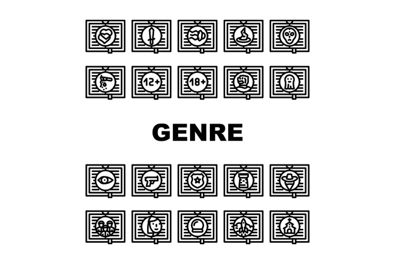 literary-genre-categories-classes-icons-set-vector