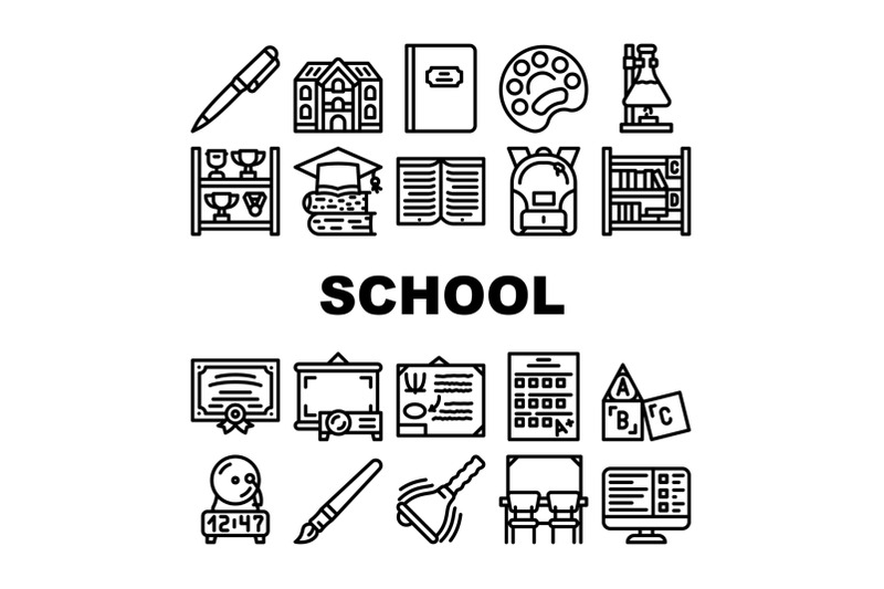 school-stationery-accessories-icons-set-vector