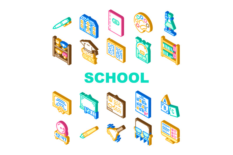 school-stationery-accessories-icons-set-vector