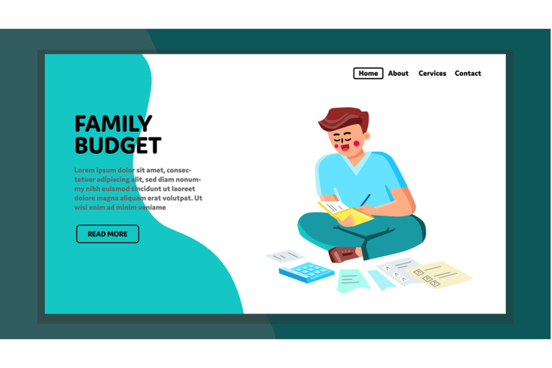 family-budget-counting-young-man-husband-vector