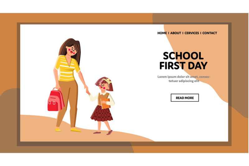 at-school-first-day-go-mother-with-daughter-vector