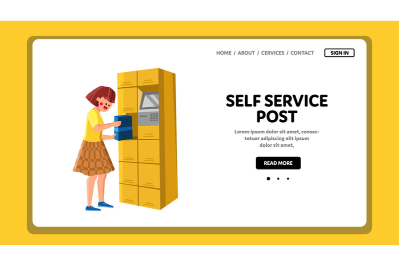 self-service-post-equipment-use-girl-client-vector