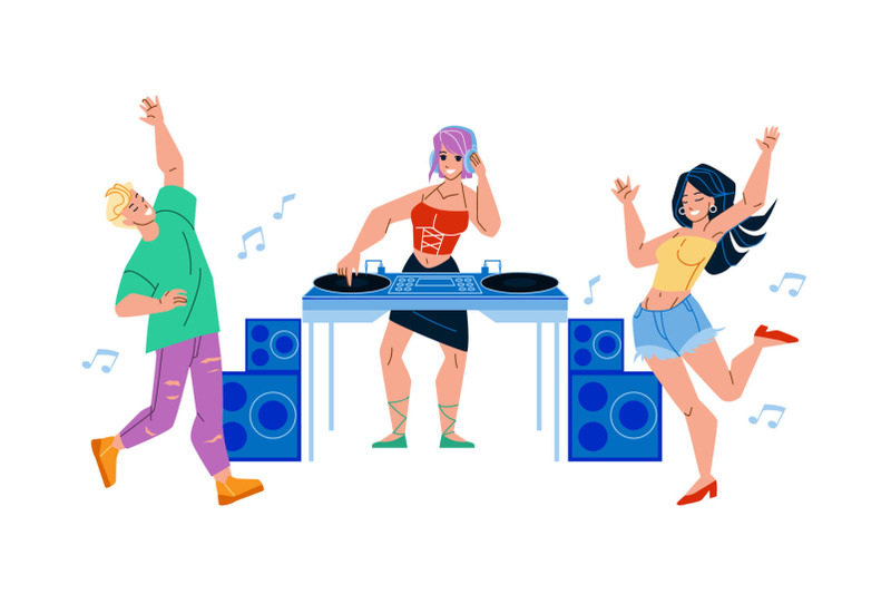dj-girl-playing-music-on-night-club-party-vector
