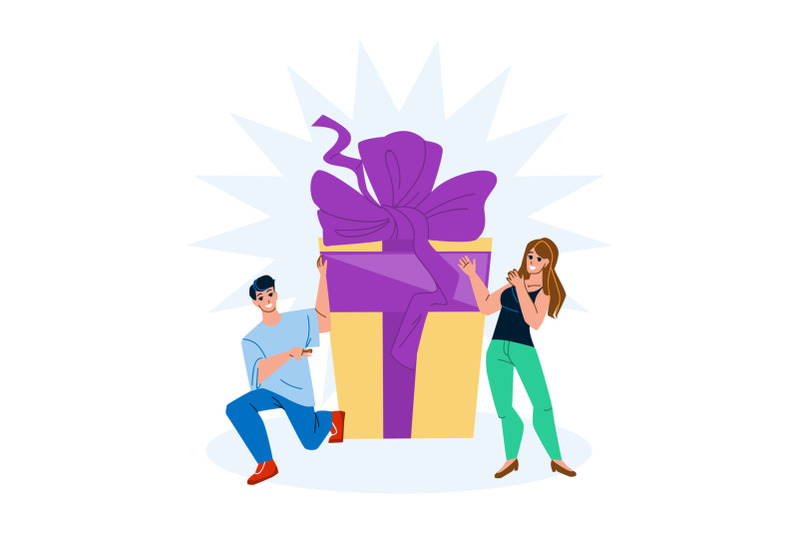 gift-offer-young-man-for-woman-on-birthday-vector