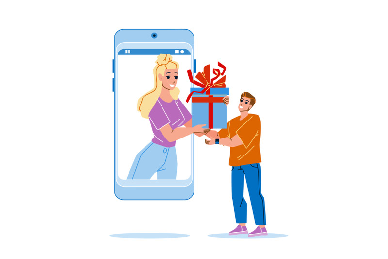 online-gift-send-girl-for-boy-on-smartphone-vector