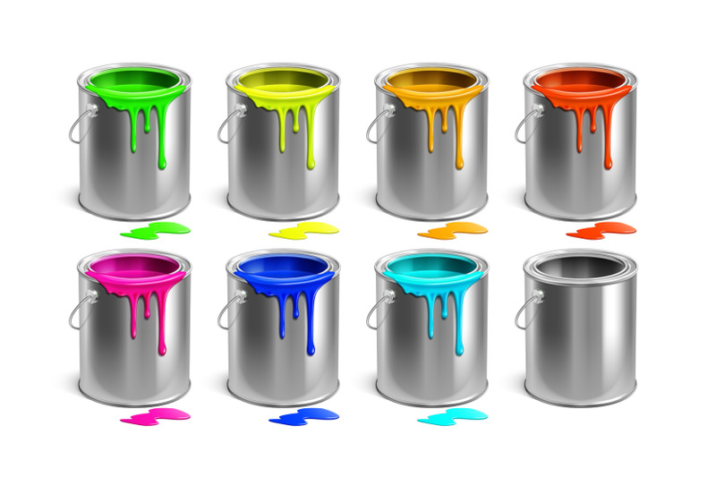 buckets-multicolored-paint-and-empty-set-vector