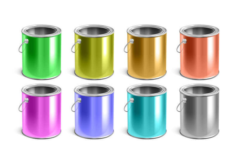paint-empty-buckets-multicolor-packages-set-vector