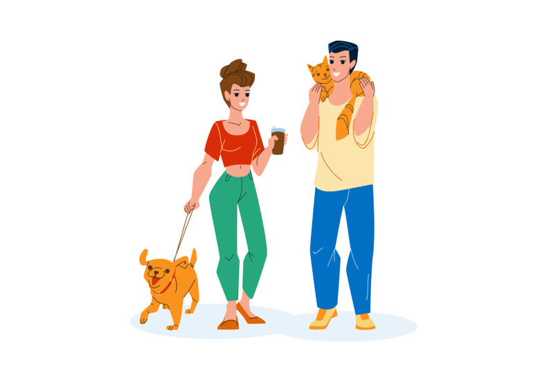 in-park-pet-walking-man-and-woman-together-vector