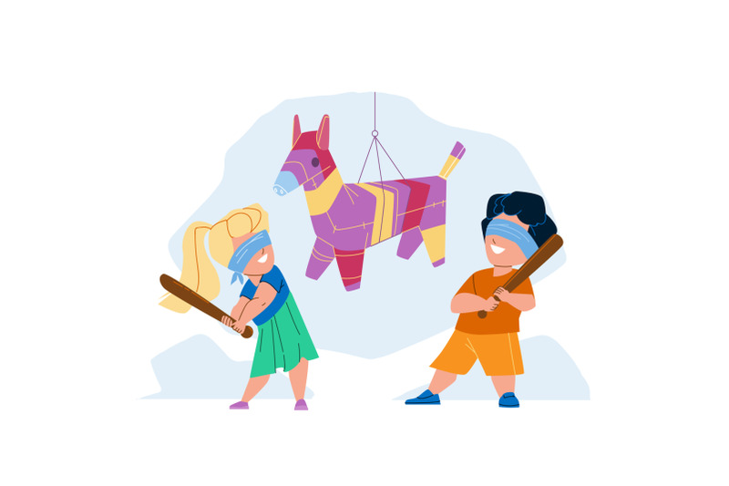 pinata-hitting-little-boy-and-girl-on-party-vector