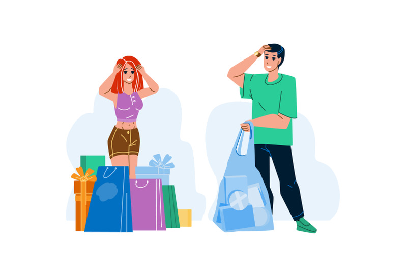 shopping-habits-of-customers-man-and-woman-vector