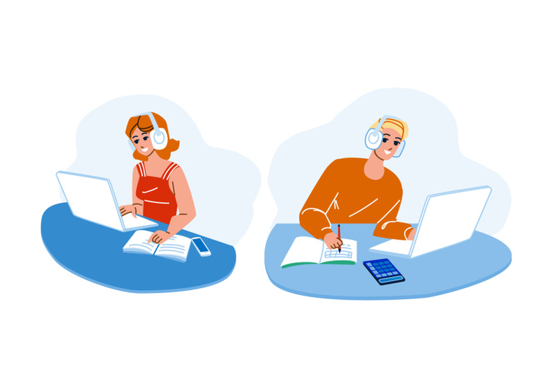 student-couple-doing-homework-on-laptop-vector