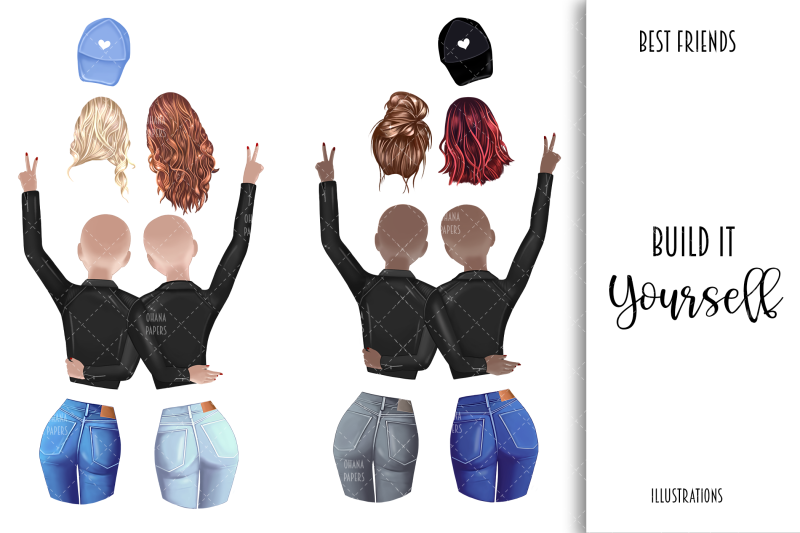 best-friends-clipart-fashion-illustration-customizable-soul-sisters