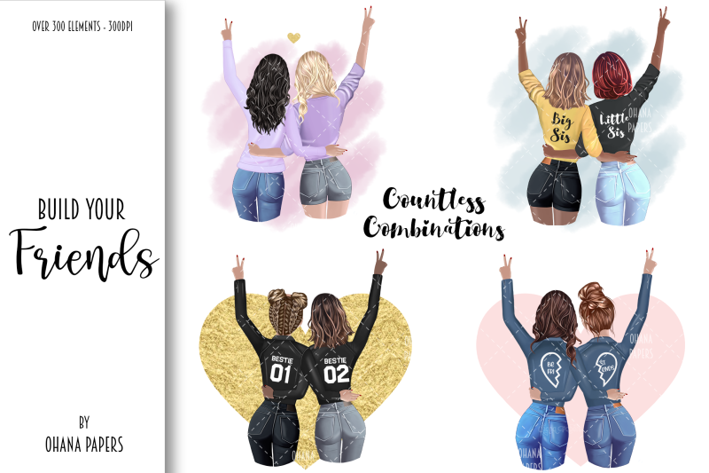 best-friends-clipart-fashion-illustration-customizable-soul-sisters